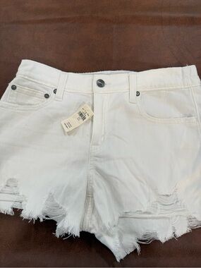 aerie White Distressed Denim Jean Shorts